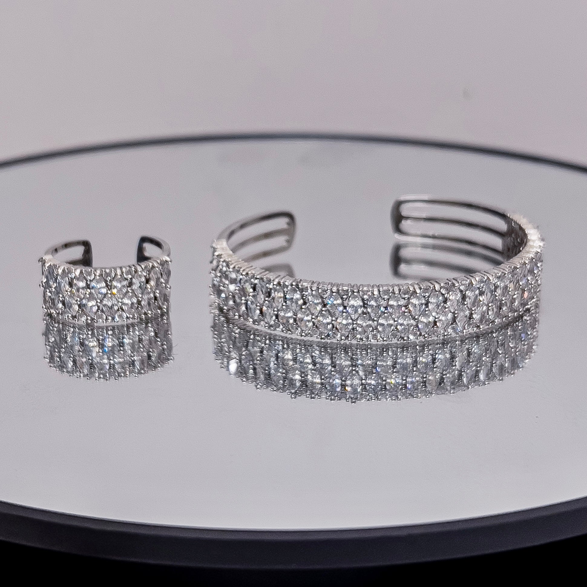 Nora 2 pcs Luxury silver  CZ bangle and ring set