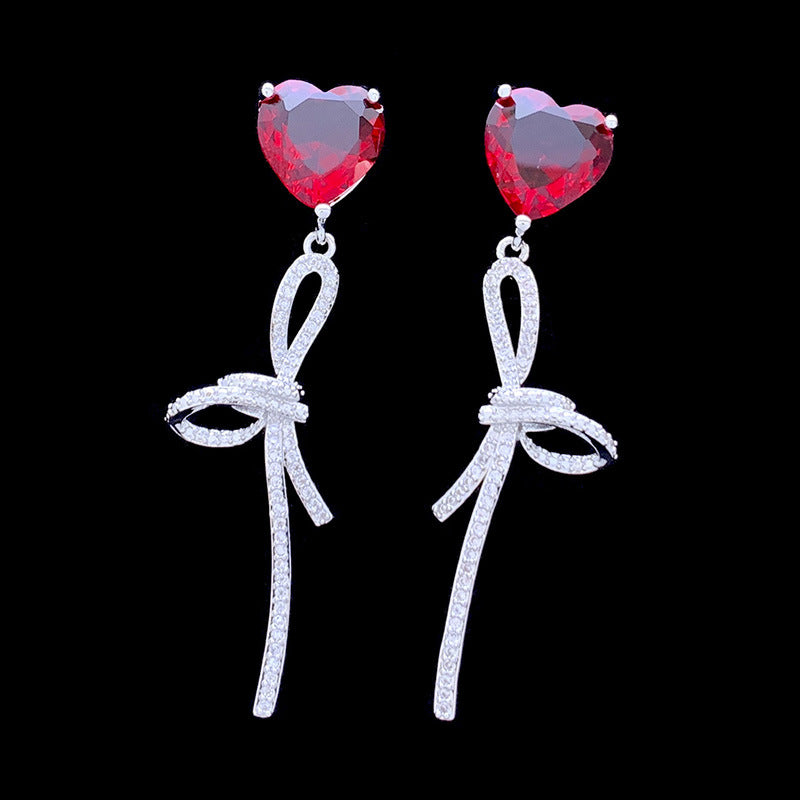 Red heart and bow earrings