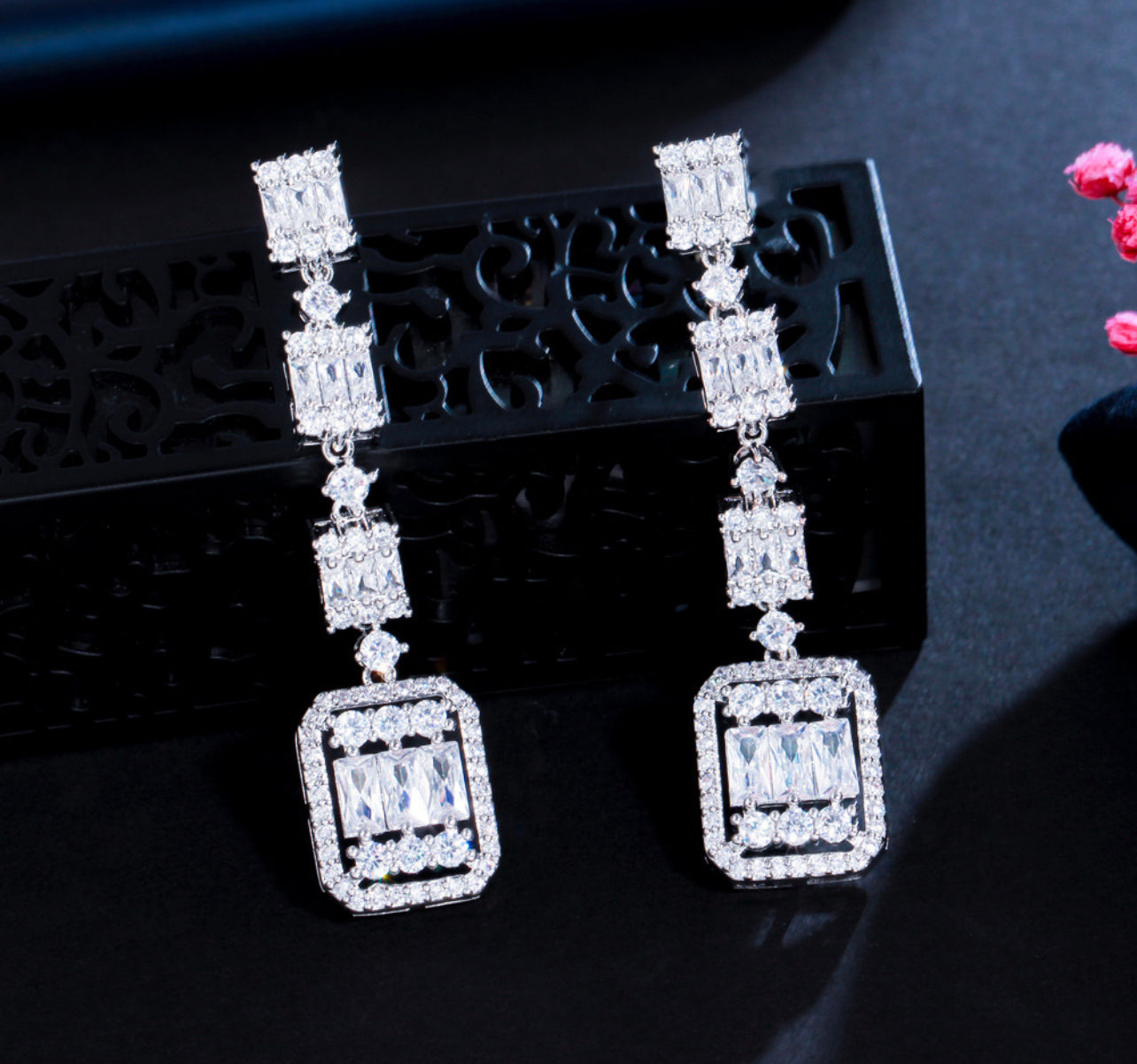 Long square drop  Bridal earrings . For weddings and special occasions